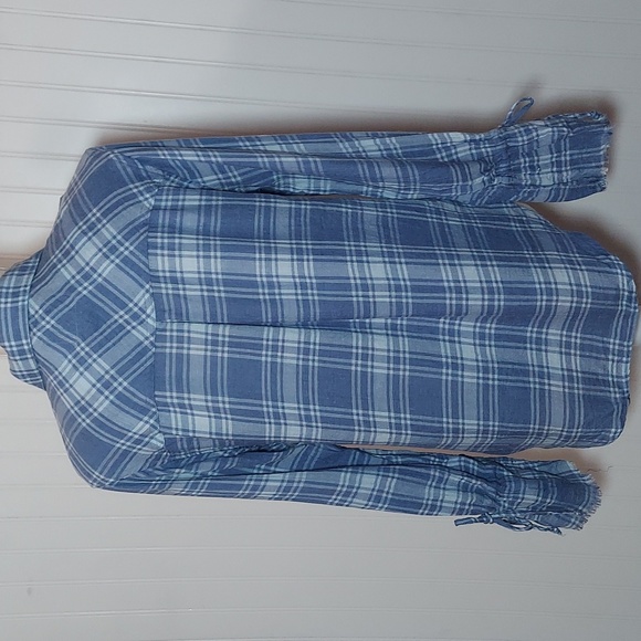 Rails Astrid tie cuff plaid blue long sleeve shirt - Picture 3 of 5
